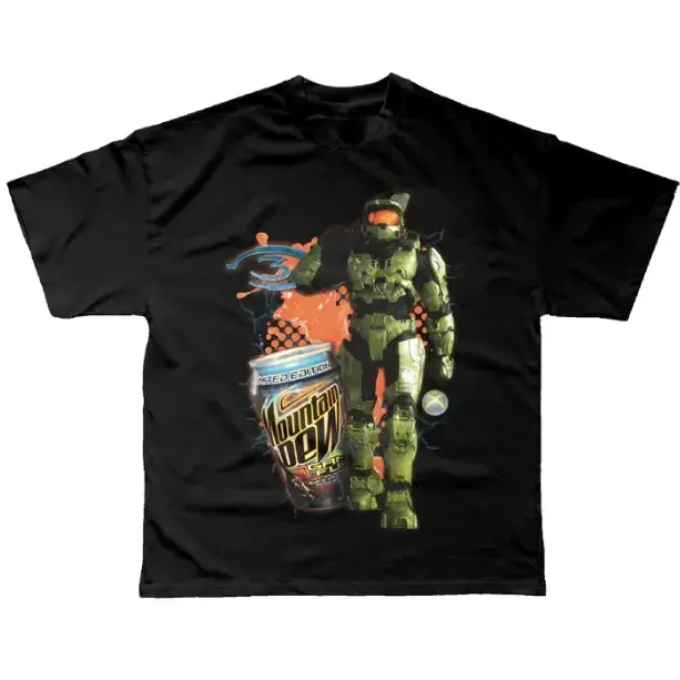 Master Chief x Energy Drink T-Shirt, Halo Tee, Gaming Tee, Gifts Shirt, Unisex Vintage Graphic Tees Gothic Grunge Y2k Emo Scene Amity Affliction Style Clothes Men Women Streetwear