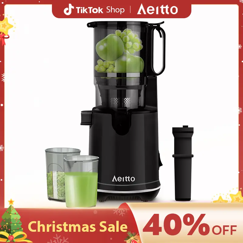 Aeitto Max5 Juicer, Cold Press Juicer with 5.8" Large Feed Chute,1.7L Large Capacity, 250W Whole Masticating Juicers for Vegetable and Fruit, High Juice Yield, Easy to Clean with Brush, Ice Fruit, BPA-Free, Smart recipes App