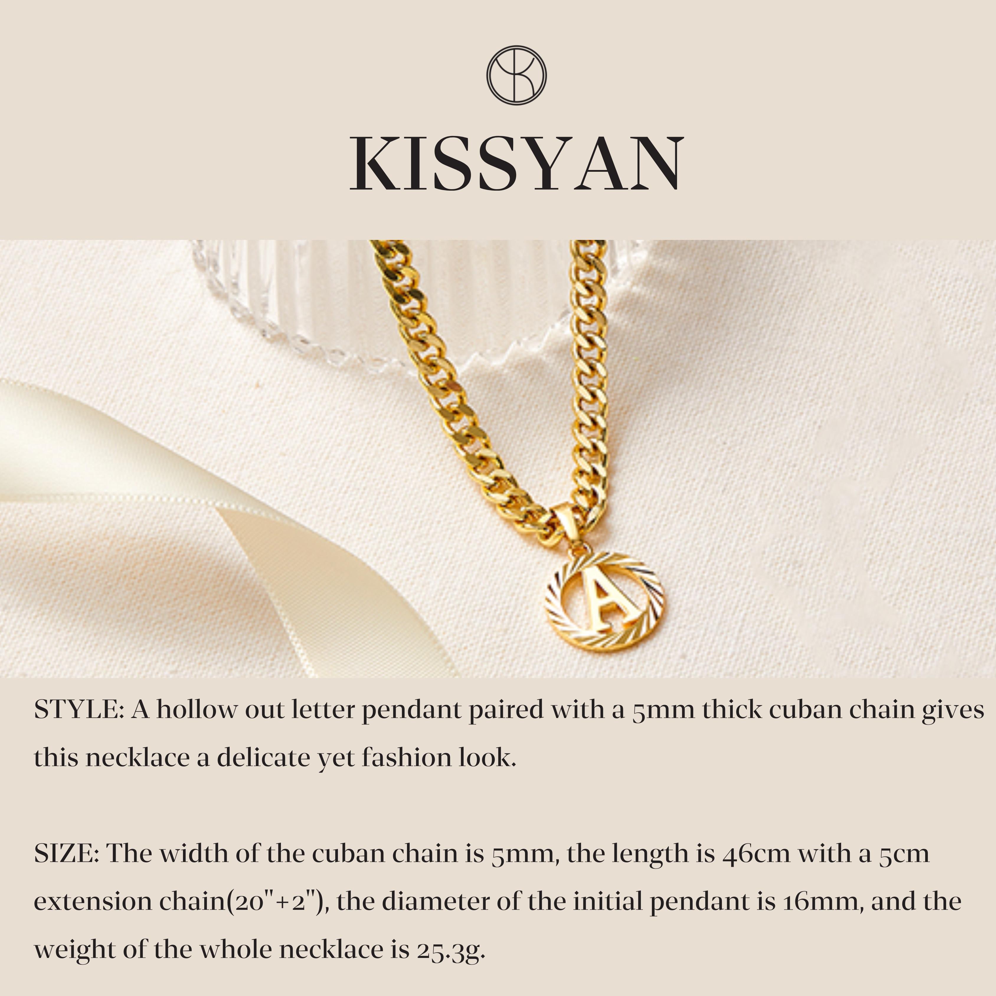 KissYan Gold Initial Necklace,14K Gold Plated Round Letter Pendant Hollow Capital Monogram 5mm Cuban Chain Necklace Alhpabets from A-Z Dainty Jewelry for Women Men Valentine's Day Gifts