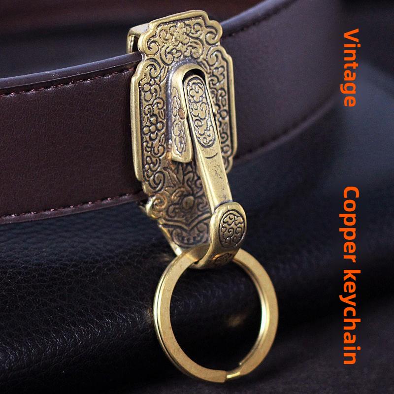 Brass Belt Keychain Buckle with Clip | Pure Brass Waist Accessory, Vintage Durable, Ideal for Father'S Day Gift or Birthday Present
