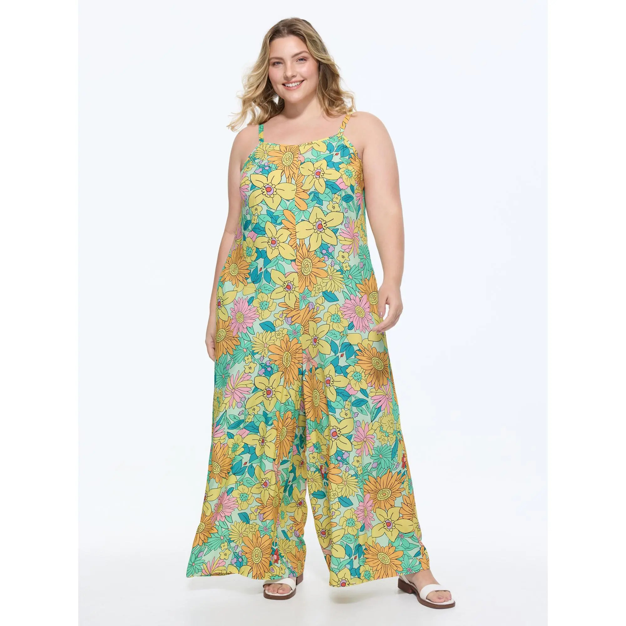 BloomChic Women's Plus Size Casual Floral Rayon Overalls Jumpsuit, Summer Tall Fit, Breathable Soft Smooth Fabric, Adjustable Straps, Side Pockets, Cold Wash, Do Not Tumble Dry, Looks Simple But Flattering, Rayon Fabric, Floral Print