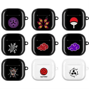 Anime-Inspired Ninja Clan Symbol AirPods Case  Mystic Eye, Spiral Power & Shadow Cloud Icons  Dark Black & White Japanese Ninja Aesthetic  Powerful Jutsu Emblem Minimal Art  Durable Protective Cover for AirPods