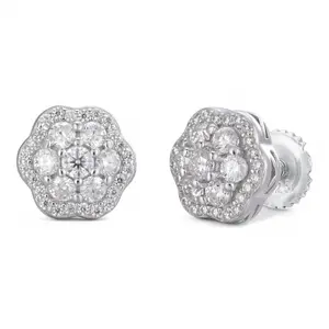 Micropave Cluster Iced Out Earrings - 925 Silver - CZ Stones - 7.5mm-12mm