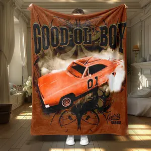 Vintage Car Letter Print Soft Throw Blanket for Air Conditioned Room Warm Nap Blanket for Home Office Travel Camping Cozy Breathable Decorative
