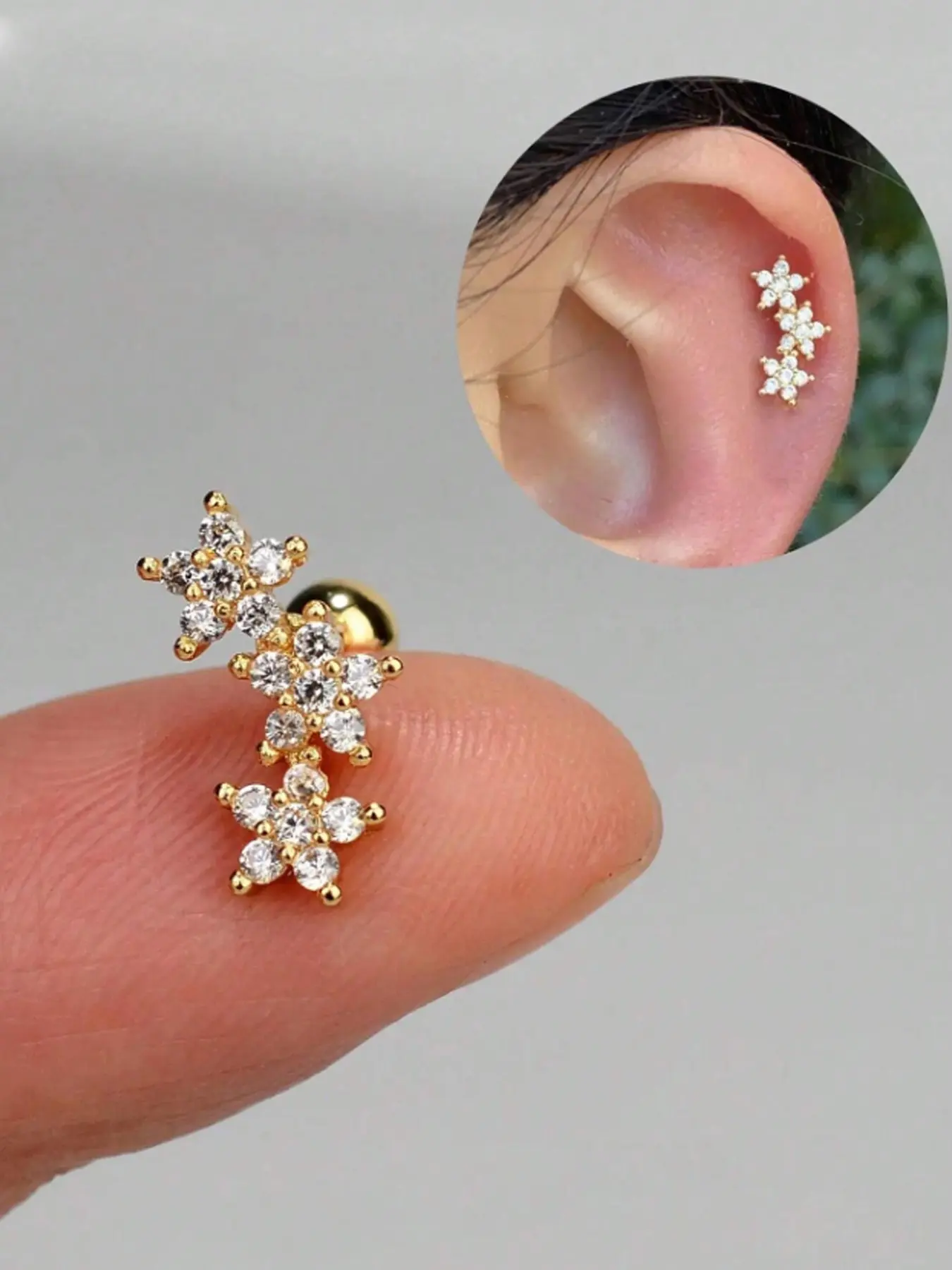 Women's 16 Gauge Cartilage Earring Studs Flower Earrings with Sparkling Cubic Zirconia Flower Design, Stud Embellished, Hypoallergenic Stainless Steel Dainty Sparkly Conch Tragus Helix Piercing Jewelry for Daily Wear & Parties, Trendy Accessories