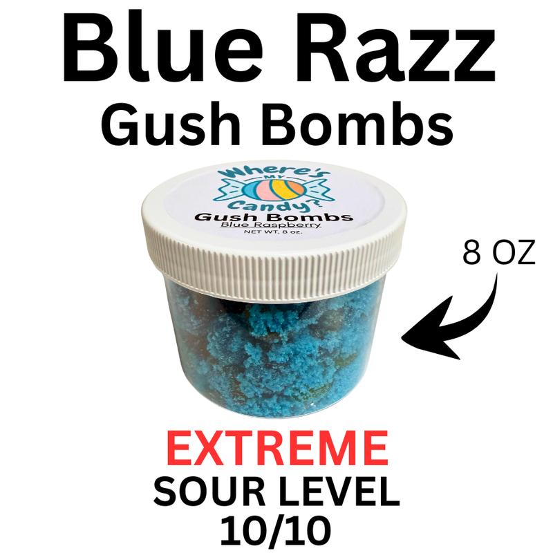 Blue Razz Gush Bombs - SUPER & EXTREME SOUR - Viral TikTok Candy - Gushers - 8 Ounce