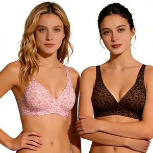 Women Jelly Bras Wirefree Full Coverage No Underwire Everyday Bras Comfortable Wireless Padded Tshirt Bra Women's Seamless Wireless T-Shirt deep V Bra soft intention Leopard  comfy bralettes front clasp Bras