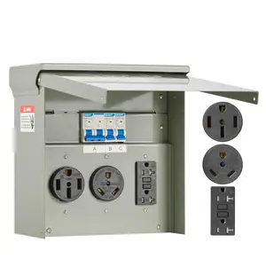 Temporary Power Outlet Panel, Weatherproof RV Electrical Breaker Box with 20/30/50 Amp Receptacle Installed, Prewired Circuit NEMA 14-50R/NEMA TT-30R / 20A GFCI for RV Camper Trailer Motorhome