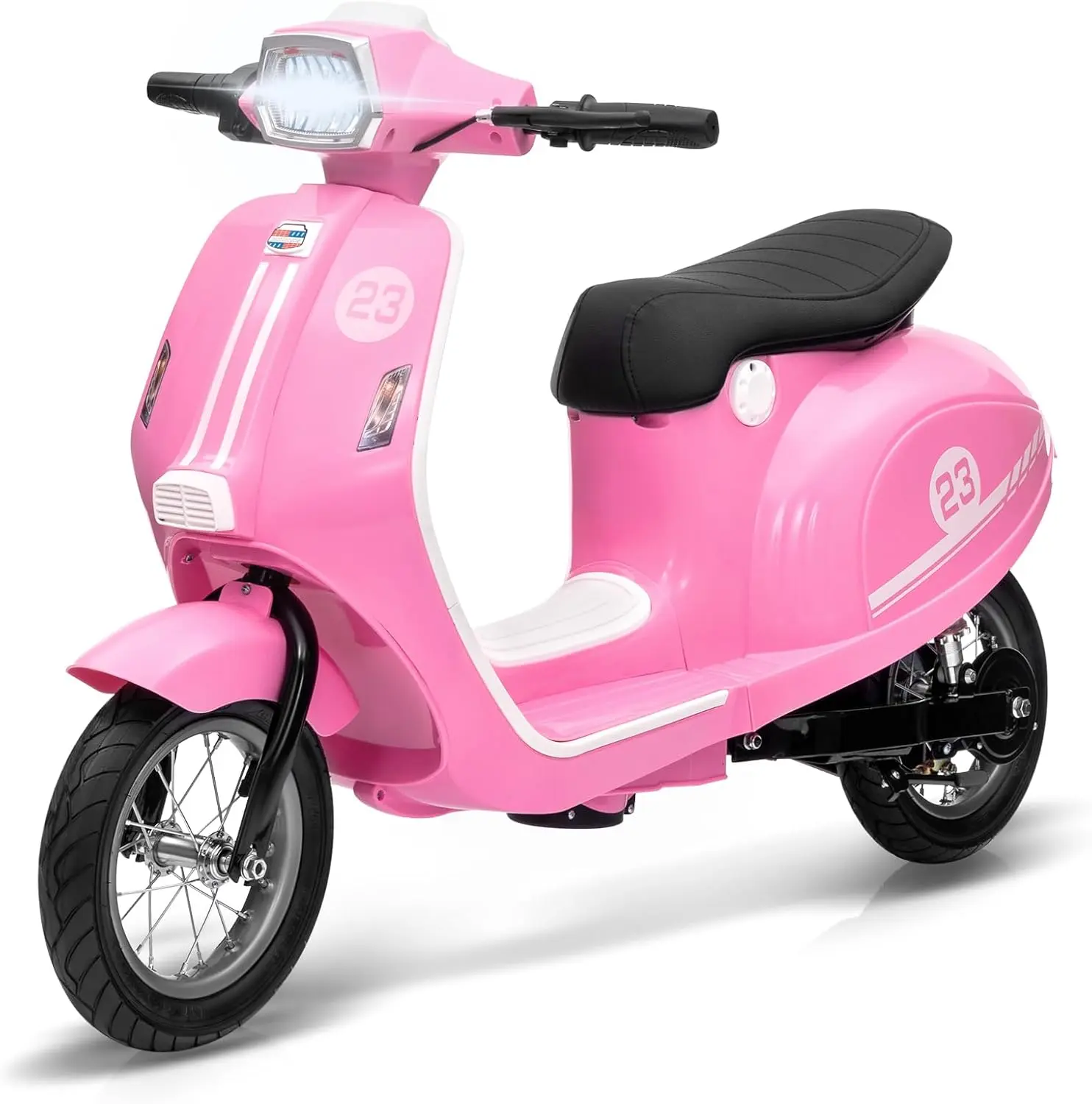 GAOMON Pink 24V 350W Unisex Electric Ride On Scooter for 8-12 Year Old Adventurous Children, Waterproof Design, Rear Mechanical Brake Handle, Twist Grip Throttle, Light Up LED Lights, Pneumatic Tires, Shock Absorption, Light Up Scooters
