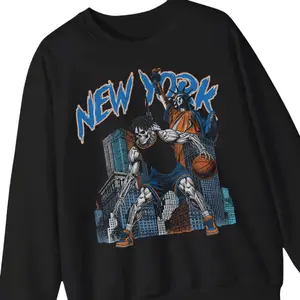 New York Basketball Knicks Sweatshirt - Graphic Tees - Bootleg - Vintage - Skeleton Shirt - NY Knicks Merch Tee - New York Shirt, Vintage Graphic Tee, Unisex Cotton T-Shirt, Trendy Gift T-Shirt, Top Menswear Streetwear Womenswear