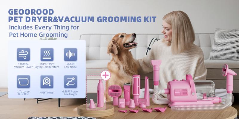 【Geoorood】 Geoorood Dog Grooming All-in-One Kit with Vacuum Brush 2.5L Large Pog, Stainless Steel Blades Lightweight Design 13KPa Suction Force Portable Cleaning Set #February Stock Up