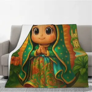 Cartoon Holy Lady Blanket for Kids – Cozy Soft Flannel Throw, Cute Heavenly Mother Illustration, Perfect Birthday Gift, Christmas Gift, Easter Gift, Ideal for Bed, Sofa, Living Room & Children’s Faith Learning Decor