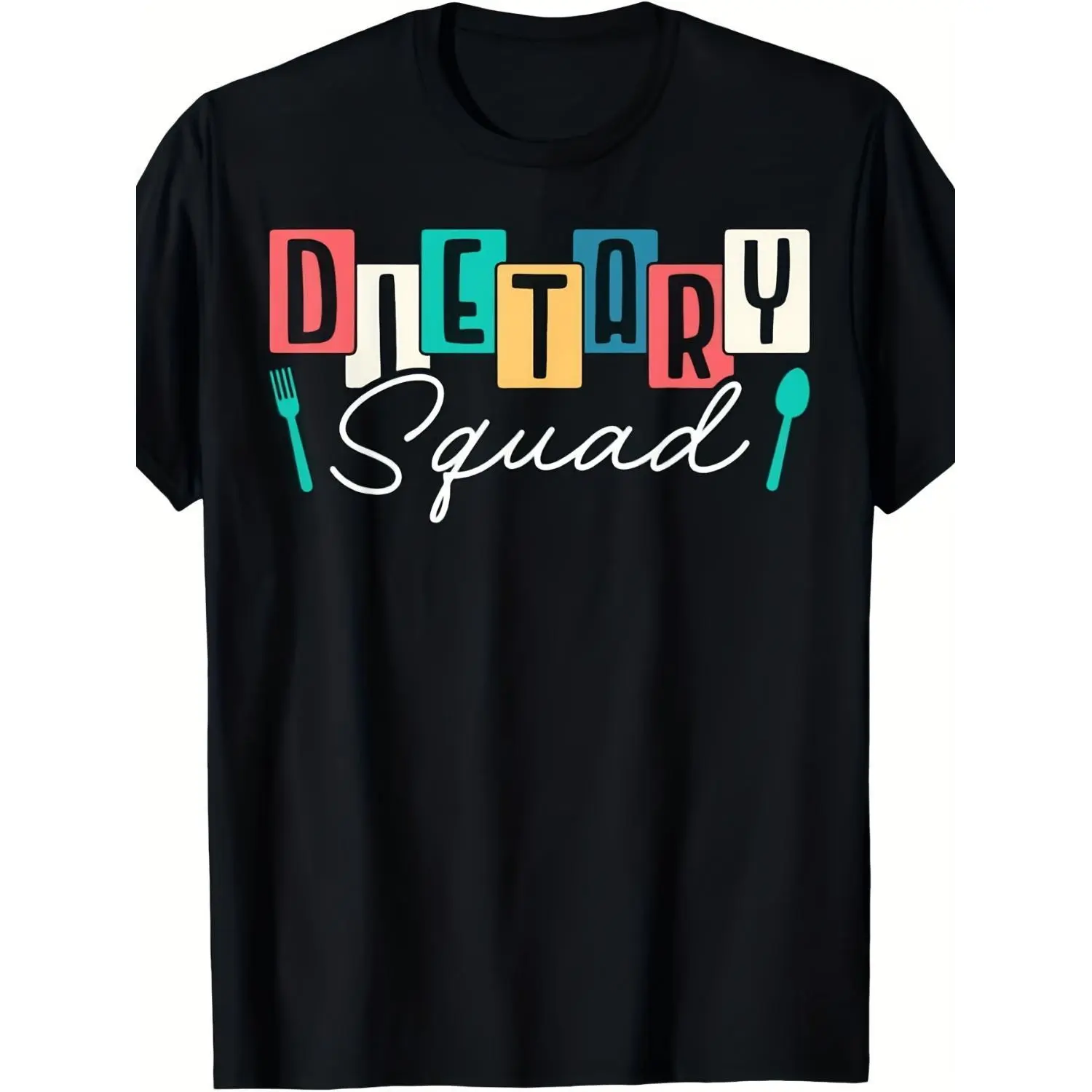 Dietary Squad Dietary Worker Cotton T-shirt for Men and Women 180gsm Heavyweight Pure Retro Uniform Tee with Dietary Worker Logo Print S to 5XL Sizes Black Casual Wear for Cafes Hospitals and Schools Machine Washable