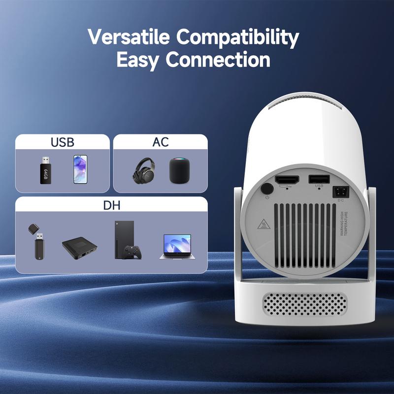 HY300Pro+ Projector 290ANSI BT5.4 WIFI6 8K/4K/1080P Decode Native 1280*720P 0.8:1 Throw Ratio Android 14 Built-in Speaker & Appstore Allwinner H726 Home Cinema Mini Smart Portable Upgraded HY300Pro