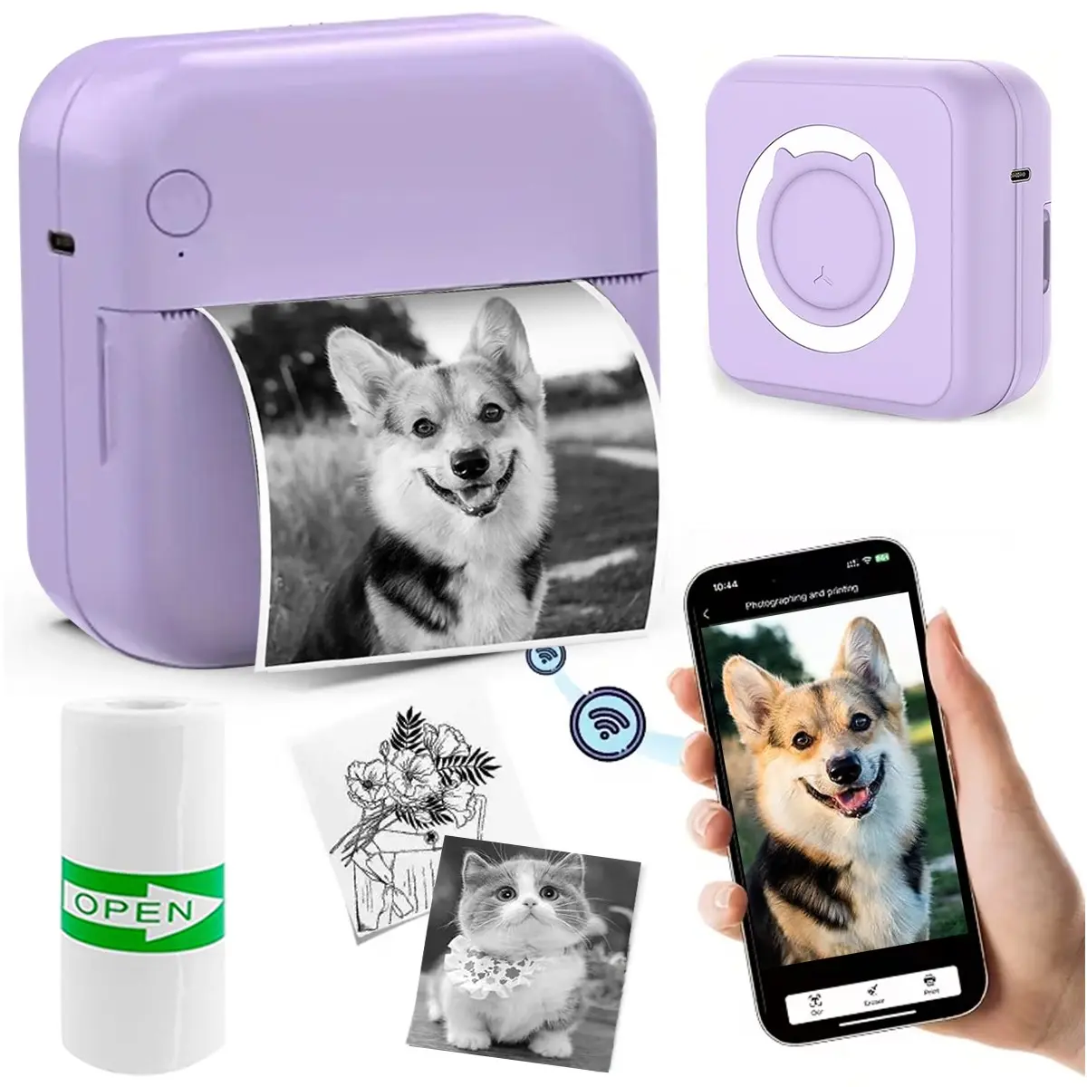 Portable Mini Printer, Thermal Transfer Printer, Inkless Heat Transfer Sticker Maker, Ideal for DIY Albums, Travel Notes, Photos and Memos, Perfect Gift, Thermal Pocket Printer