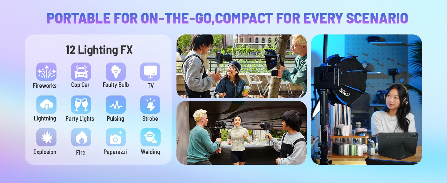 amaran Ray 60c RGB Video Light - 60W full-color Portable Studio Light CCT 1,800K-20,000K,3910Lux/1m, IP54 Bowens Mount,w/Softbox Portable Bag for Content Creators Vlog,Live Streaming,Weddings, Events, Conventions