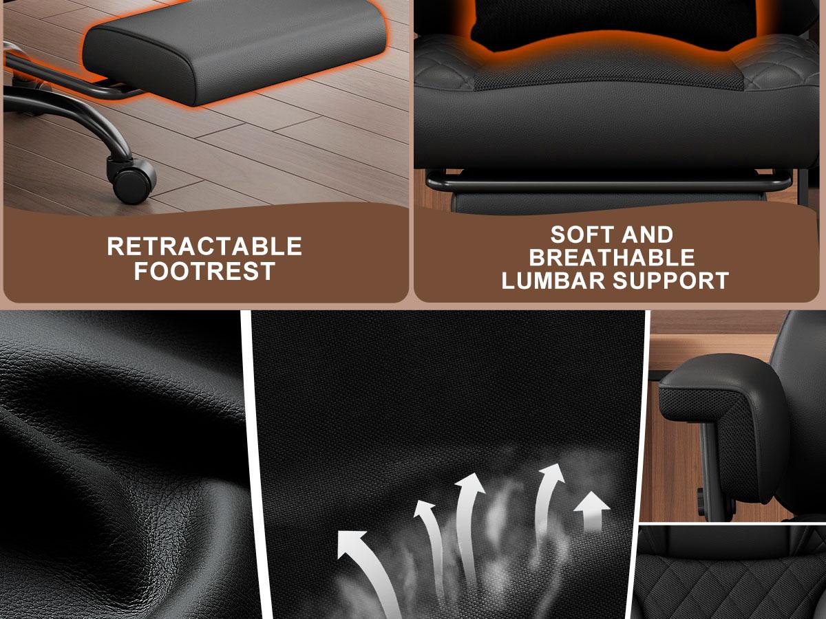 Vonesse Big and Tall Office Chair, Computer Chair with Soft Adjustable Armrests, Ergonomic Gaming Chair with Breathable Linen Design, Executive Chairs with Footrest  V3048A