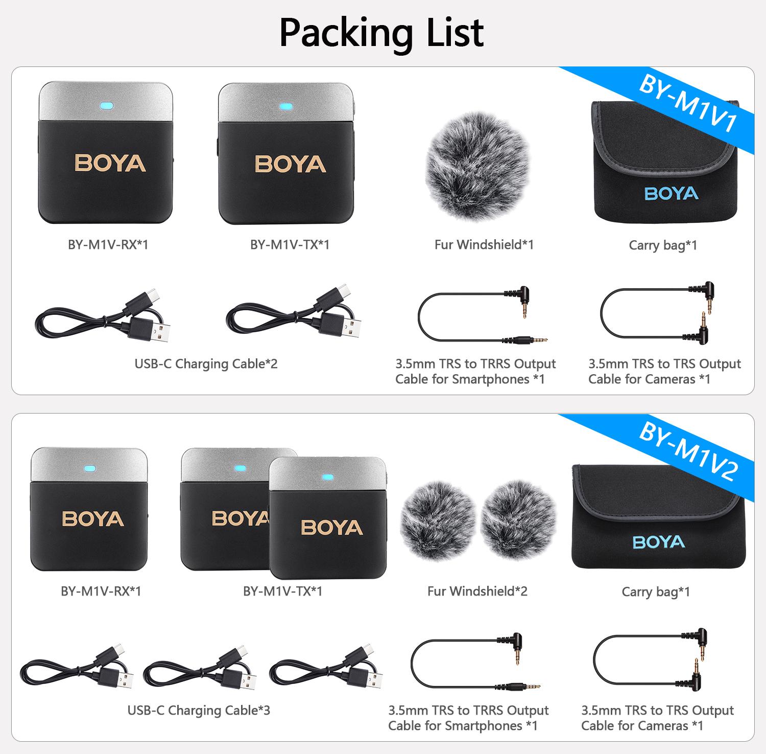 BOYA BY-M1V Wireless Lavalier Microphone Active Noise Cancelling Mini Lavalier for iPhone iPad USB-C Android Phone Camera Laptop