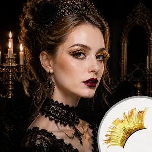 Feather Eyelashes Gold — Dramatic Metallic Petal Fan False Lashes for NYE Gala, Stage Performance, Burlesque, Editorial Photography, Theatrical Events, Reusable (Gold)