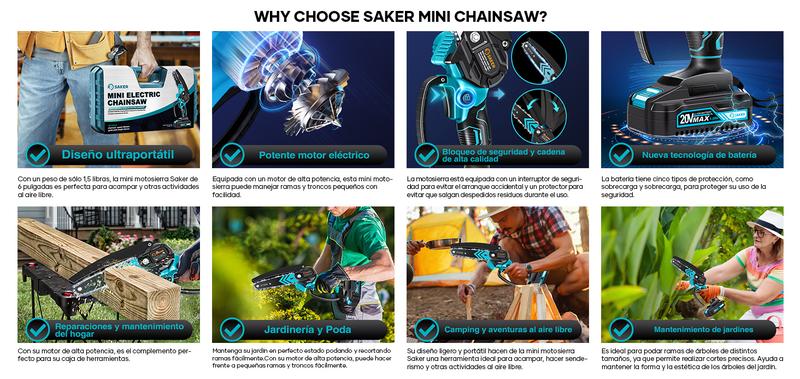 Mini motosierras, motosierras portátiles, aserradoras pequeñas inalámbricas, aserradoras para patios y jardines