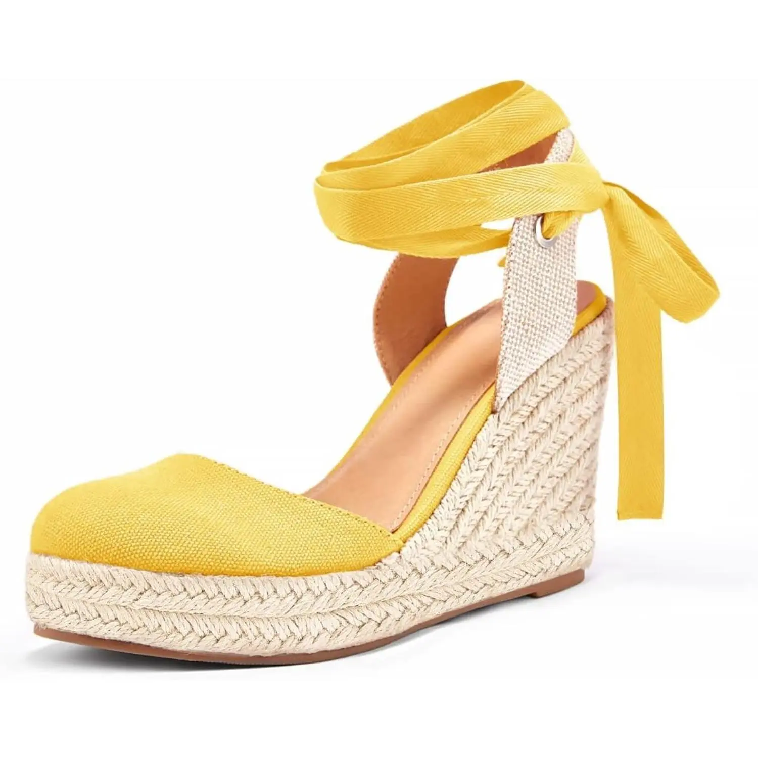Coutgo Women's Elegant Solid Color Wedge Espadrilles - Closed Toe, Ankle Strap, Lace-Up Platform Heels, Summer Outdoor Women's Shoes, Wedges, Ankle Wedges & Flatform,back to school,back to school haul