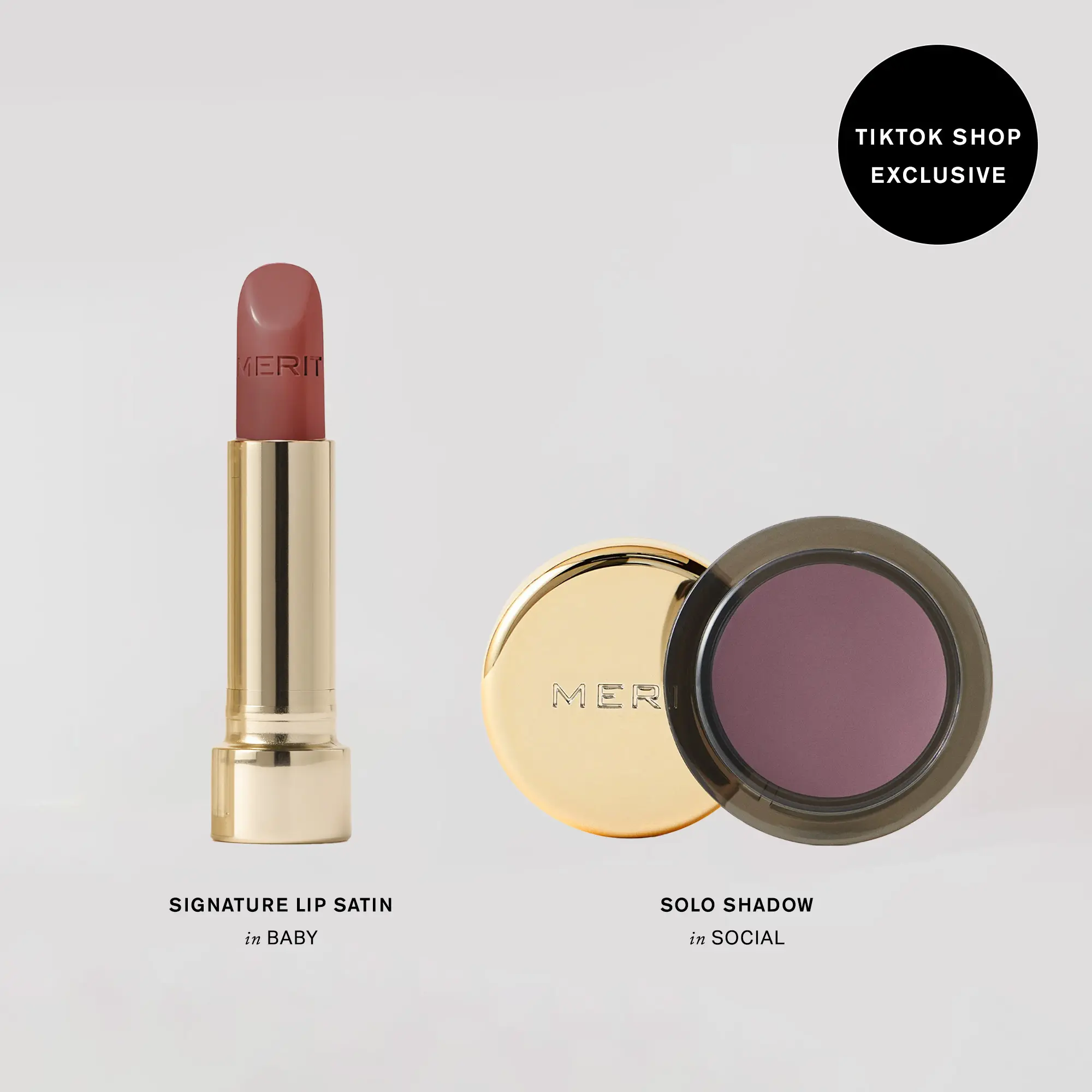 MERIT Cool Toned Duo - Signature Satin Lipstick & Cream to Powder Eye Shadow