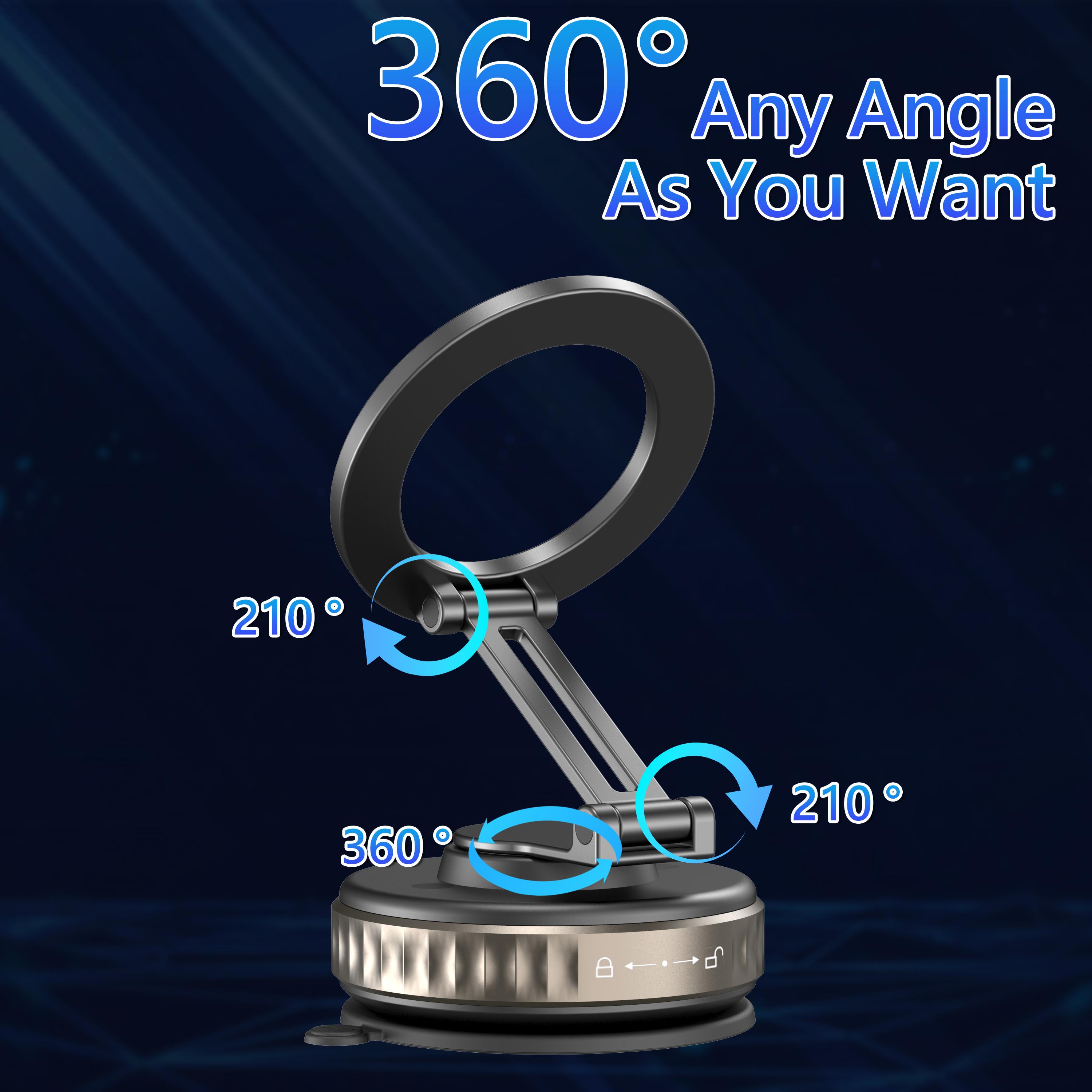 Strong Vacuum Magnetic Car Phone Holder, Foldable Suction Cup Mount for Car, Gym and Bathroom Mirrors, Universal Magnet Stand for All Smartphones & Vehicles