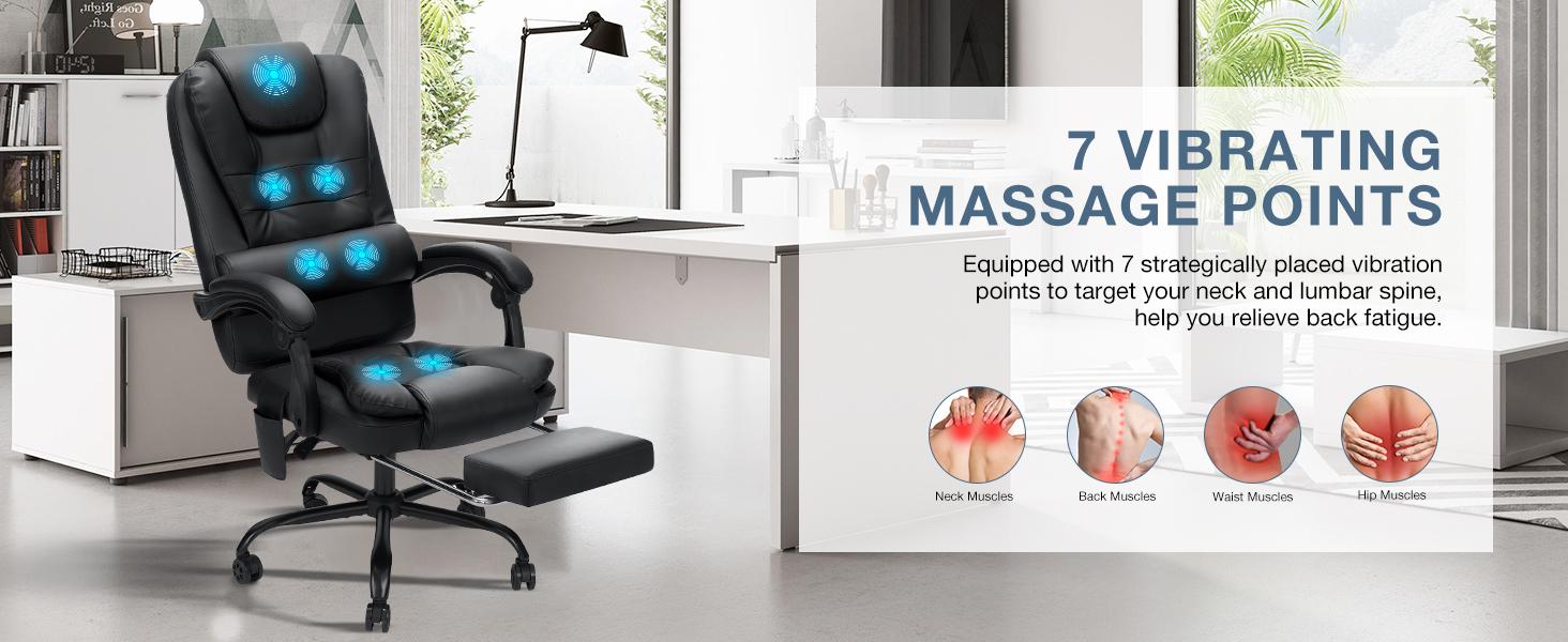 Massage Office Chair Reclining with Footrest Soft PU Leather High Back Ergonomic Computer Chair for Home Black