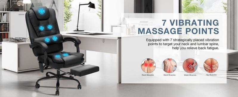 Massage Office Chair Reclining with Footrest Soft PU Leather High Back Ergonomic Computer Chair for Home Black