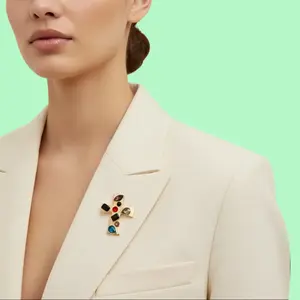 Ellison and Young Artisan Crafted Color Muse Cross Brooch Pin, Fashion Clothing Accessory for Collar Decoration