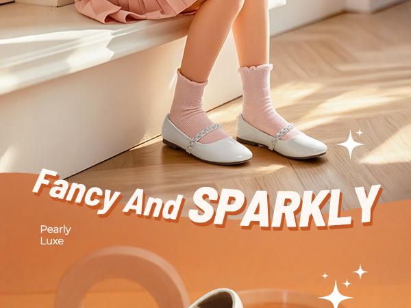 Dream Pairs Girl's Pearl Strap Mary Jane Ballerina Flats Cute Footwear Spring Summer Comfortable Kids Shoes Party Glitter