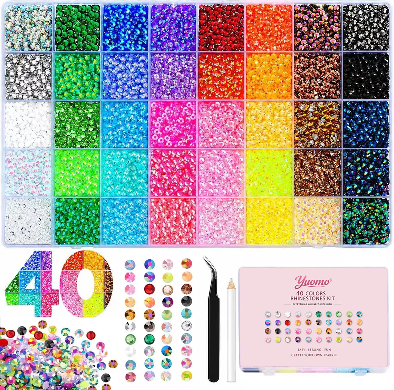 40000Pcs 3mm Multicolor Jelly Synthetic Flatback Rhinestones Bedazzling Kit - Neutral International Resin Gems for Diamond Art, Crafting, Nail Art, Bedazzled Kit, Rhinestone Bedazzling Kit