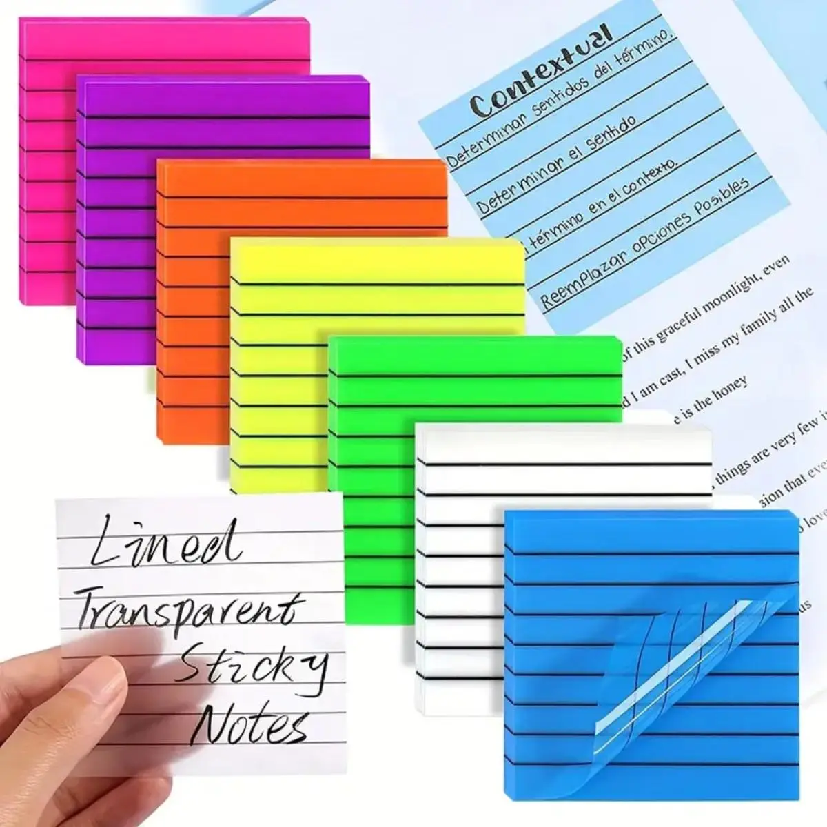 Multicolor Sticky Note, Sticky Notes Set, 7 Counts/set Semi-transparent Sticky Note Pads, Portable Lined Sticky Memo Pads for Office & School Students, Desk Office Accessories, School Supplies, Self Adhesive Stickers