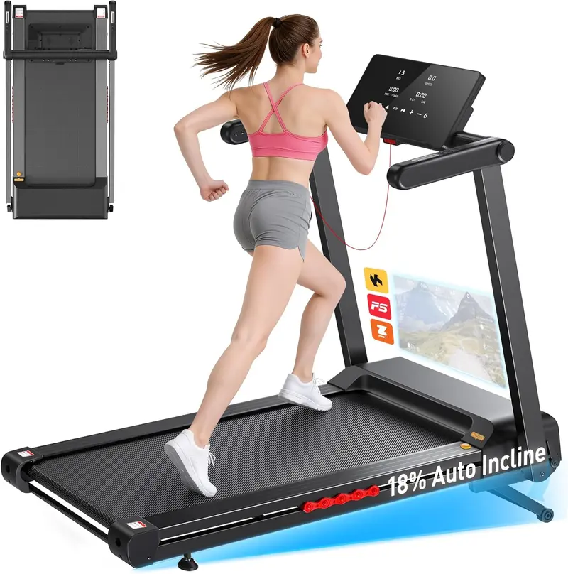 【Premium New Drop】18% Auto Incline Treadmill, 400 LBS Capacity Folding Treadmill with 4.5HP Quiet Motor, 18" Wide Running Belt, 12 HIIT Programs & App Control for Home Gym