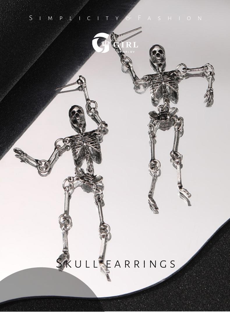 GGIRL Halloween Skull Earrings Jointed Skeleton Dangle Earrings Long Spooky Dangle Drop Skull Pendant Earrings Halloween Jewelry for Girls Women Party Gift Fashion Jewelry Gift for Holiday Haul Christmas Birthdays Anniversaries