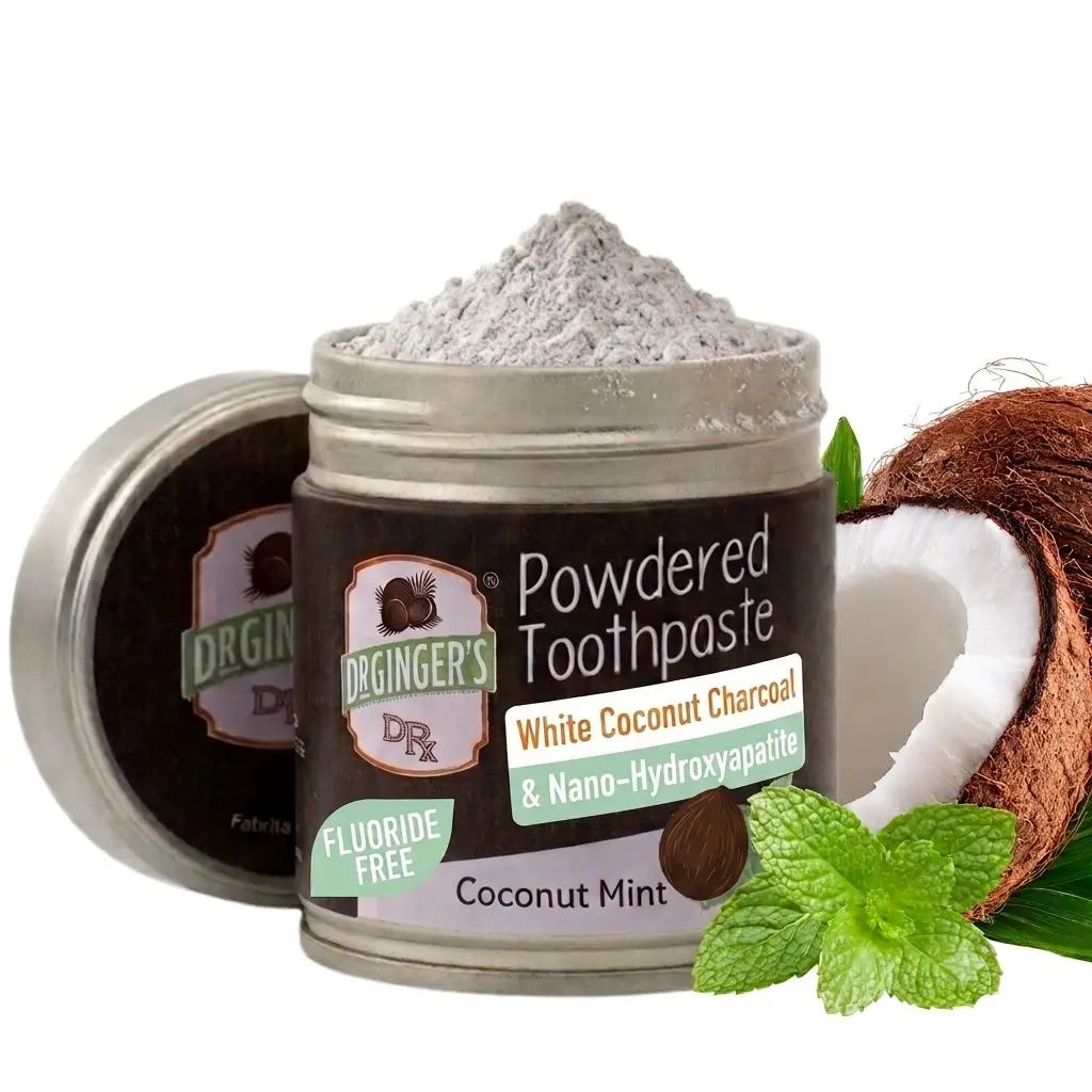 Dr. Ginger's Nano-Hydroxyapatite Whitening Powered Toothpaste | Remineralizing Toothpaste for repair, Activated White Coconut Charcoal for whitening, Turmeric & Organic Coconut, balanced PH, Stronger Teeth & Whiter Smile, Daily Use, Sensitve Teeth Safe