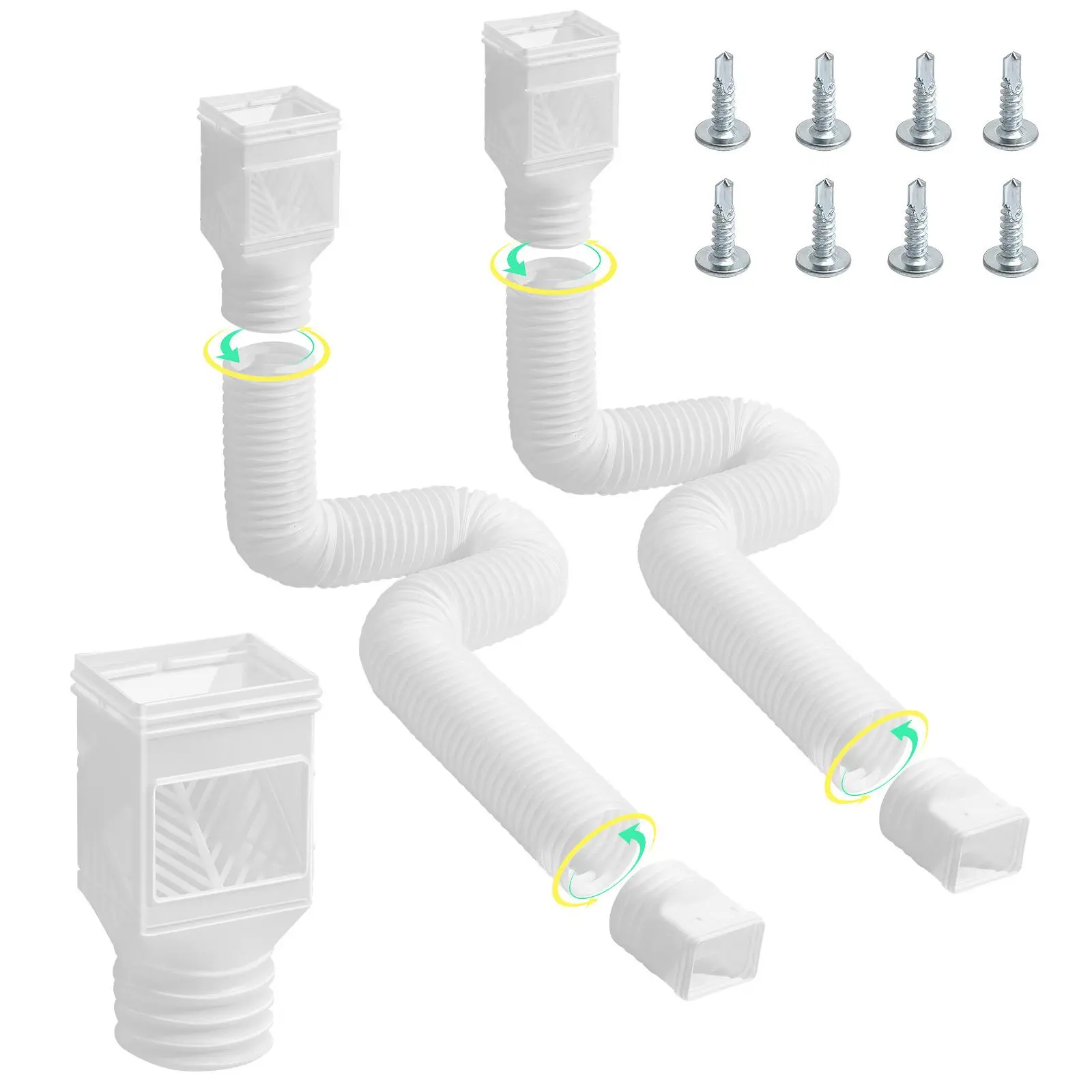 【Summerfinds】VEVOR Rain Gutter Downspout Extensions 2-Pack Flexible Downspout ExtenderDown Spout Drain Extension Extendable from 22" to 63"Gutter Extensions with Adaptersfor Rainwater DrainageWhite,summerwins