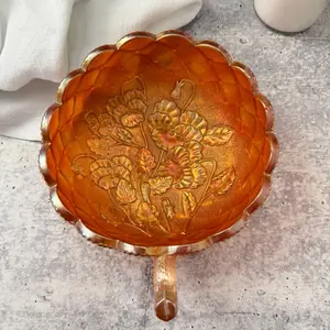 Vintage Orange Carnival Glass Offering Bowl