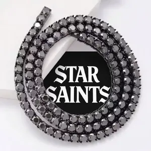 Star Saints Midnight Black Moissanite Tennis Chain – Iced Stainless Steel Necklace, Diamond Tester Pass, Unisex Luxury Jewelry