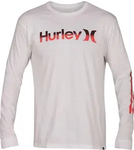 Hurley Long Sleeve T-Shirt Men's White Graphic Tee, Casual Surf Shirt, Lightweight Crewneck Top, Beach Lifestyle Apparel C