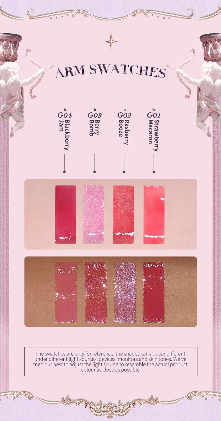 Flower Knows Violet Strawberry Rococo Collection Glowy Lip Gloss, lipstick, makeup,glossy, blurring lips, weightless, dealsforyoudays