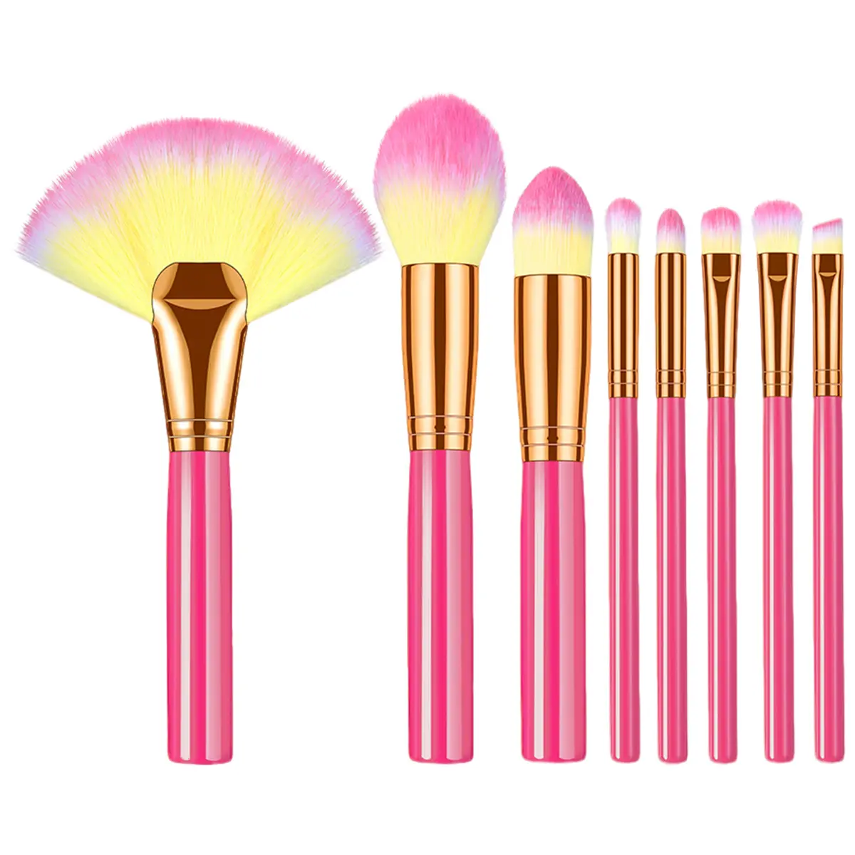 8Pcs Gradient Pink Makeup Brushes Set - Soft Synthetic Kit for Beginners, Includes Fan, Highlight, Powder, Blush, Concealer, Lip & Eyeshadow Brushes for Full Face Cosmetic Application, Eyeshadow Brushes Set