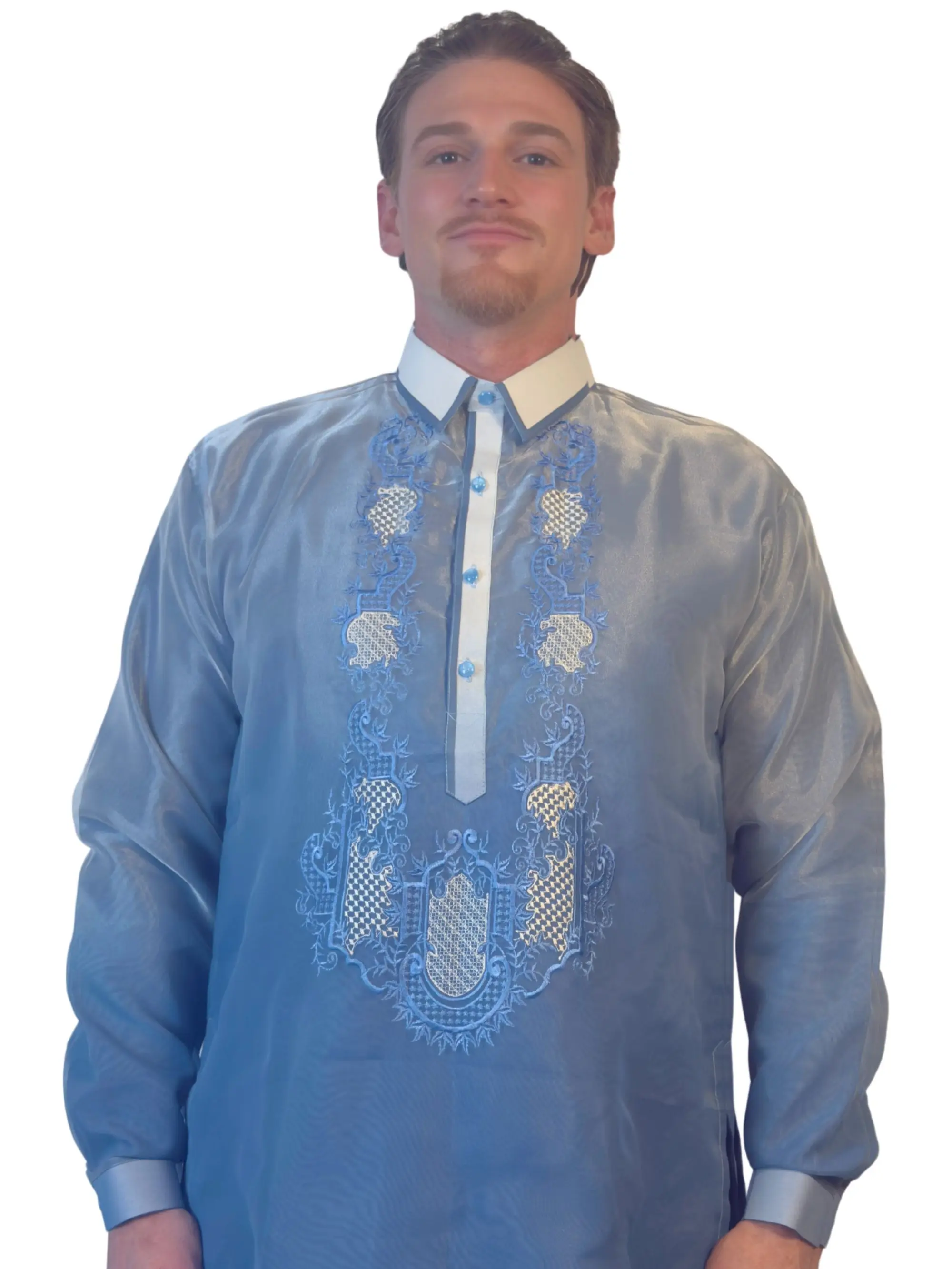 Handmade Kapamilya Barong Tagalog for Men - Long Sleeve Traditional Filipino Shirt - Baby Blue Organza - US Size - TikTok Shop Handmade Kapamilya Barong Tagalog for Men - Long Sleeve Traditional Filipino Shirt - Baby Blue Organza - US Size - TikTok Shop