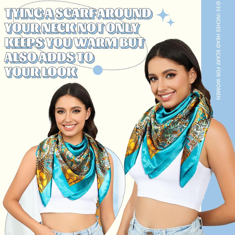 AWAYTR 3Pcs/Set 35” Large Square Head Scarf Summer Dating Travel Commuting Silk Feeling Bandana Scarf for Women Fashion Multifunction Hair Kerchief TikTokShopBlackFriday