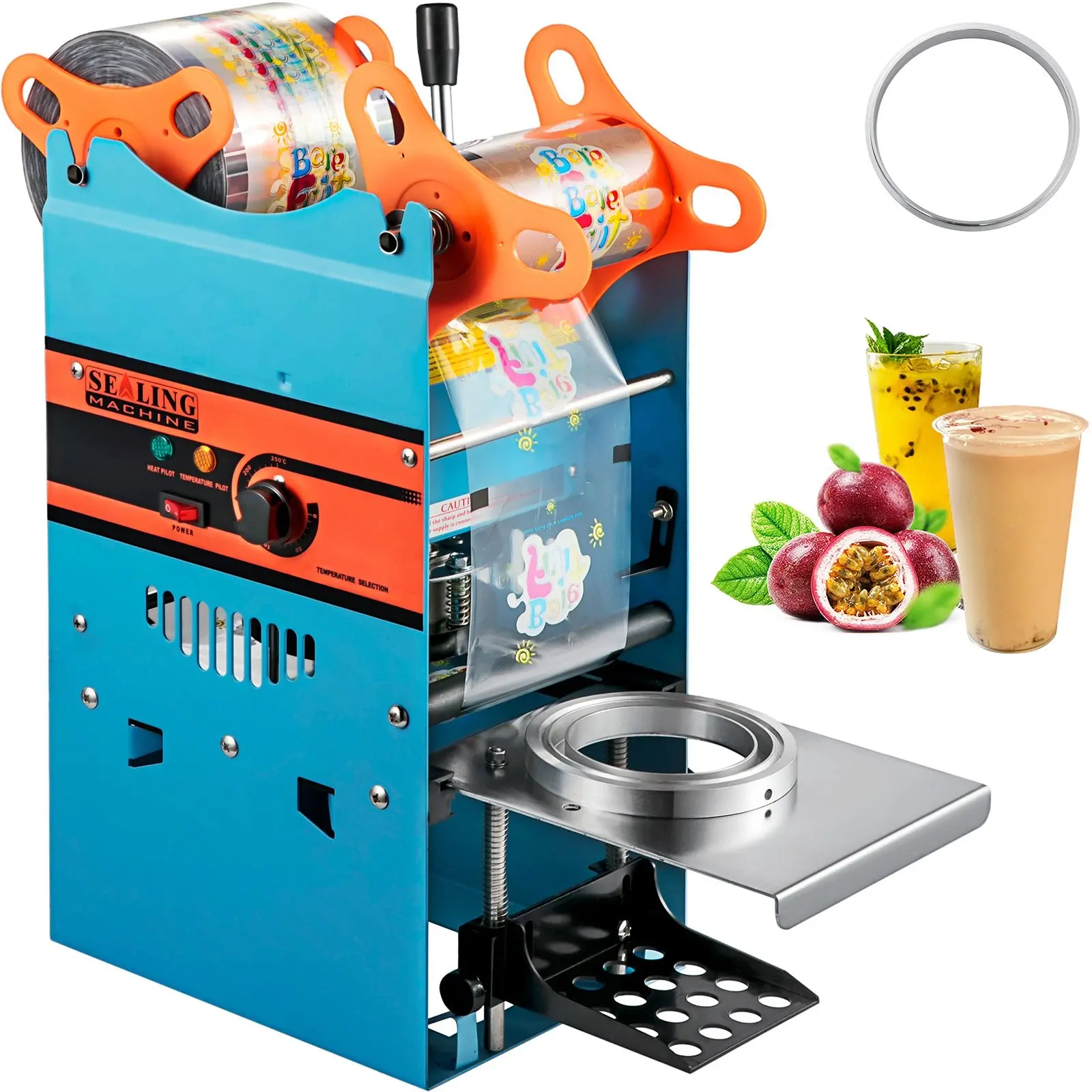 Manual Tea Cup Sealer Machine For Bubble Milk Tea, High-Capacity 300-500 Cups Per Hour, Boba Tea Sealing Equipment, Blue Heat-Sealing System With 90/95mm Cup Diameters, Fast Heating Technology, Ideal For Small Cafes And Home Use