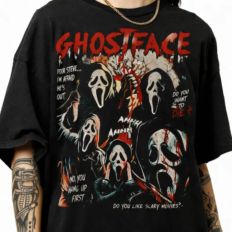 Ghostface Vintage 90s Graphic T-Shirt, Scream Horror Movies Shirt, Ghost Face Classic Retro Tees Gift For Women and Man Unisex T-Shirt Human Menswear Soft, shirt for women#EverydayStyle#TrendyOutfit