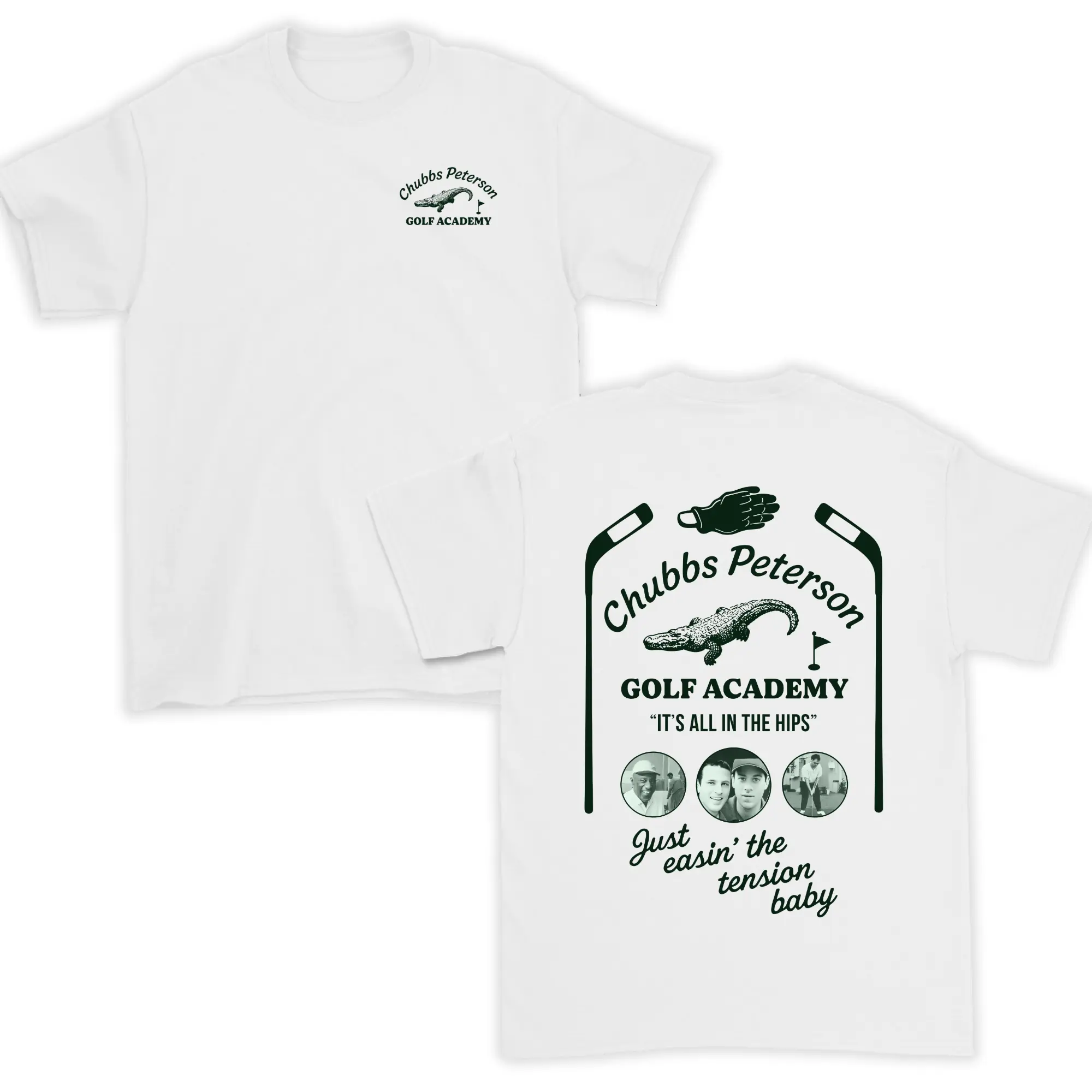 Chubbs Peterson Golf Academy Unisex Oversize Cotton-Heather Blend Digital Print Retro Comedy Alligator T-Shirt - Ribbed Round Neck, Loose-Fit, Short-Sleeve, Universal Sport Casual Daily Wear Top (Monaco), Casual Wear, Sporty Sports Tops