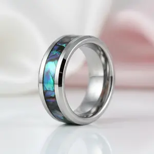 8mm Tungsten Wedding Band with Abalone Shell