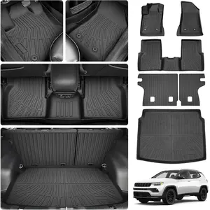 Canvcle Custom Fit Floor Mats & Trunk Mat for Jeep Compass 2017-2025 TPE Odorless All Weather Cargo Liners with Backrest Mat Anti-Slip Design Eco-Friendly Safe Materials Truck Accessories