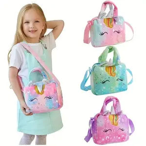 Unicorn Dye Crossbody Bag for Girls, Soft Plush Material, Sparkle Patch, Colorful Shoulder Card Holder, Christmas Birthday Gift
